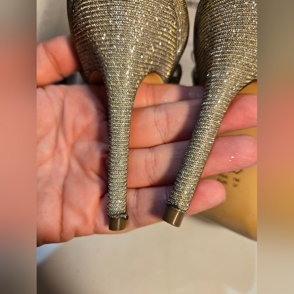 Nina's Dress Pump Women's Size 7 M Glitter Dress Heels Silver Caleya Tie Front - Picture 8 of 12